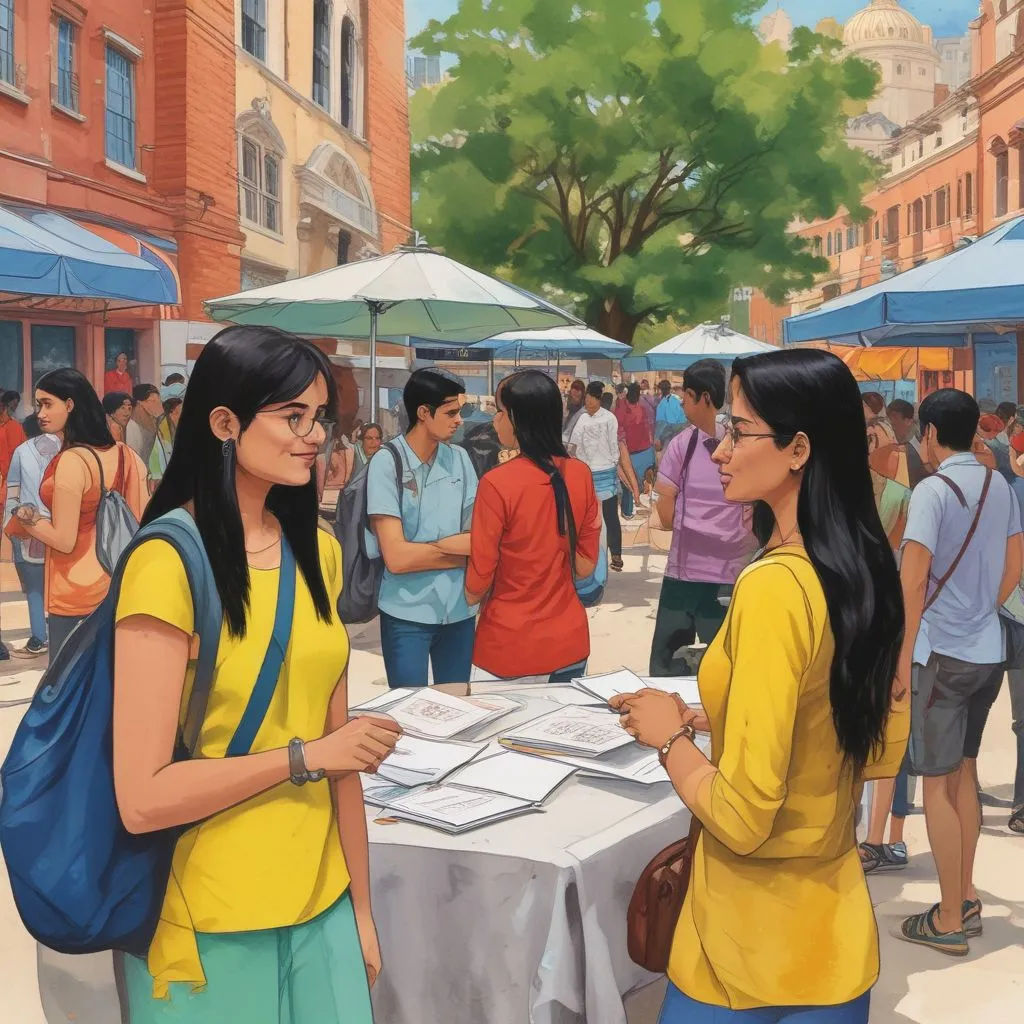 Indian students at an education fair exploring study abroad options
