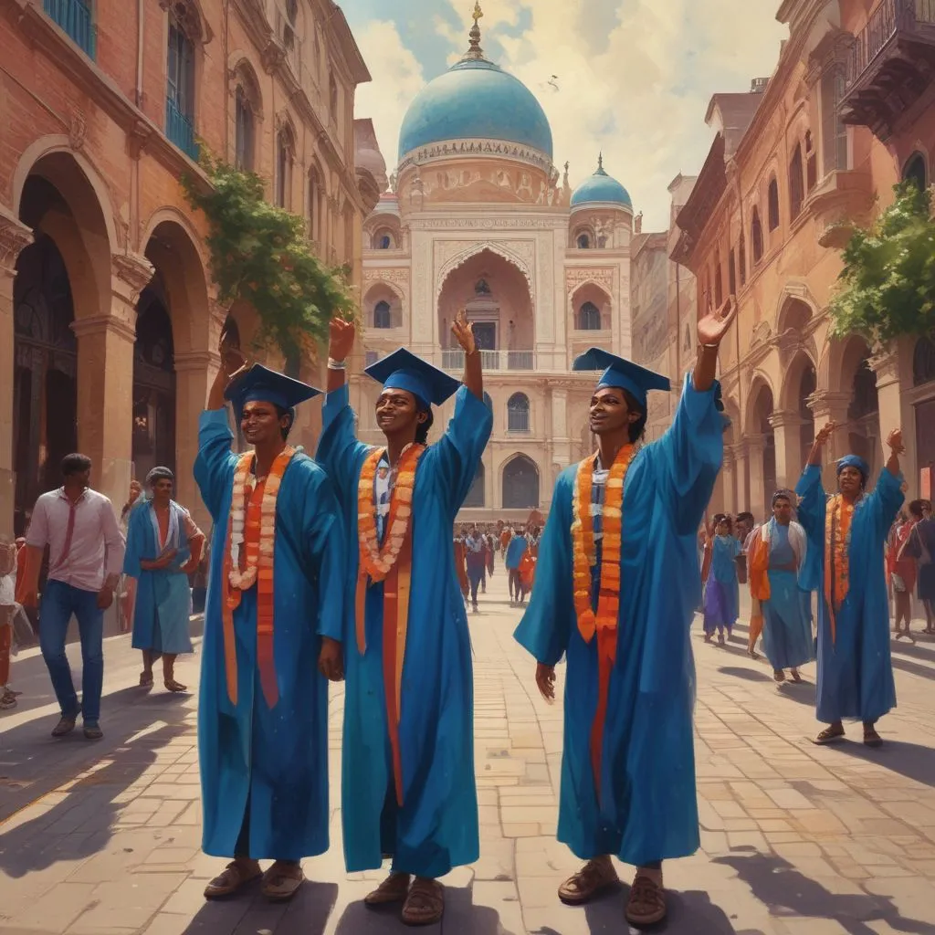 Indian students celebrating graduation abroad