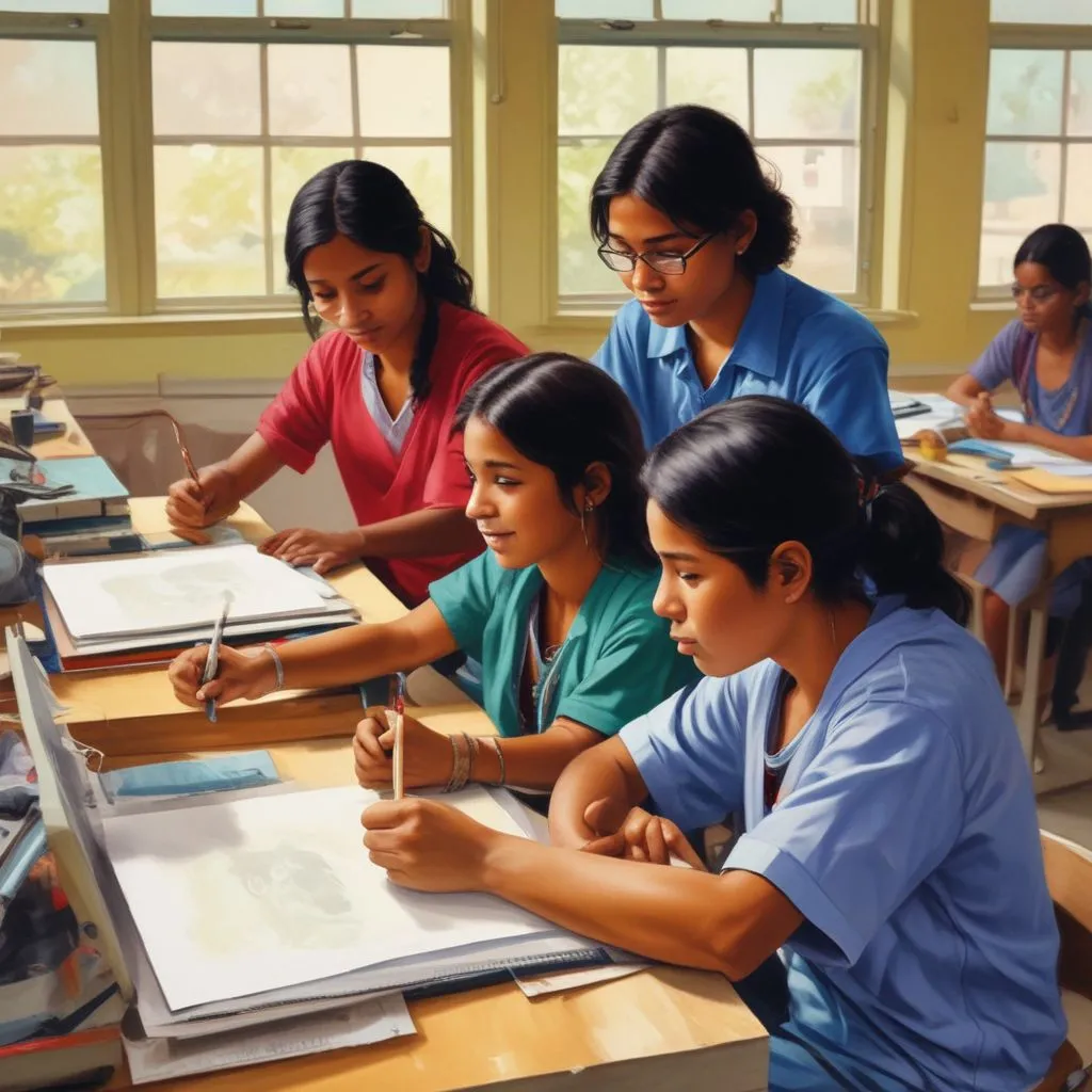 Indian students collaborating in a classroom