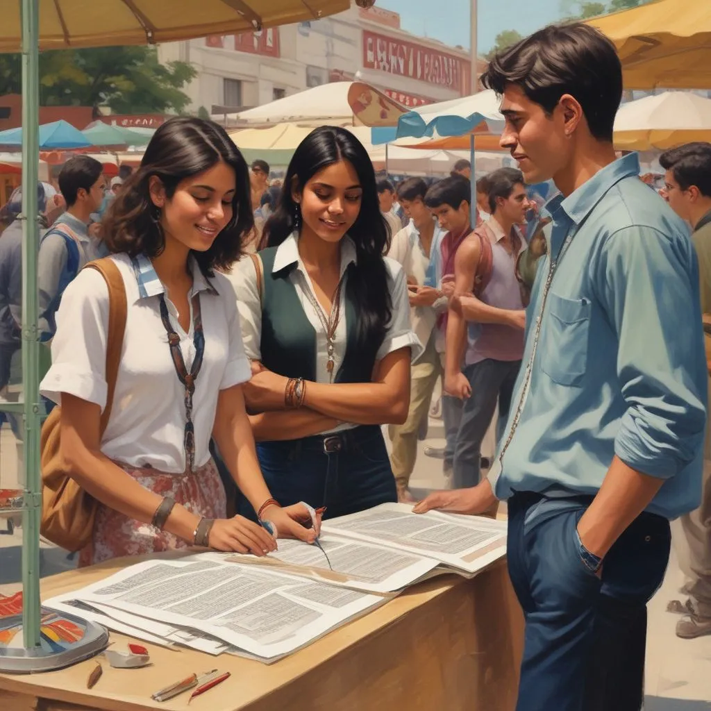 Indian students discussing study options at a fair