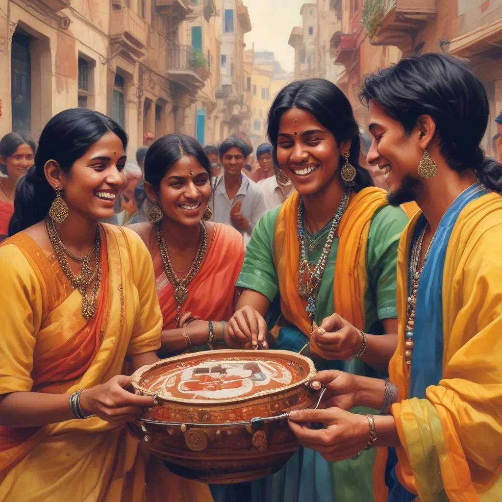 Indian students enjoying a cultural festival abroad