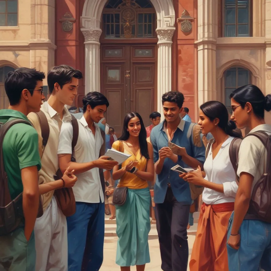 Indian students interacting in a foreign university