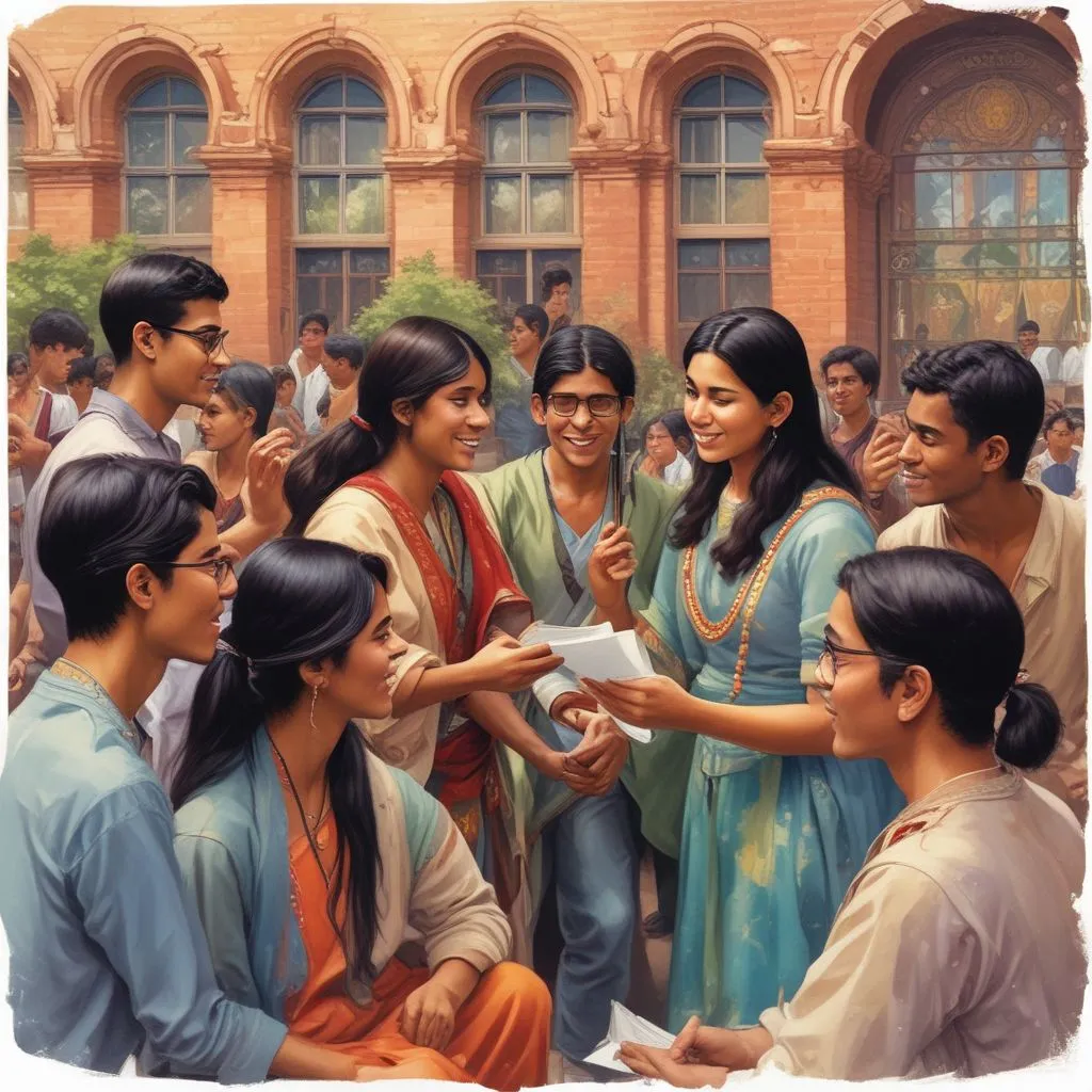 Indian students interacting with international peers