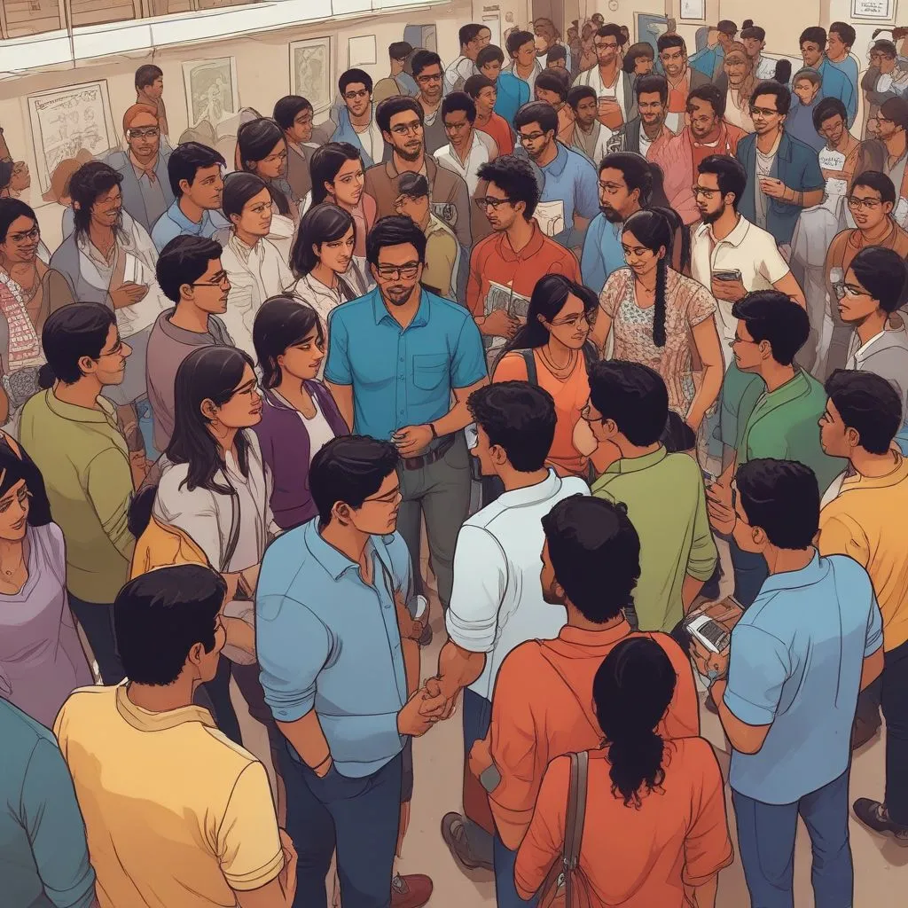 Indian students networking at a startup event