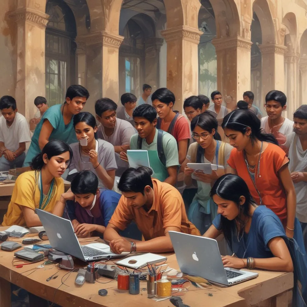 Indian students participating in a tech workshop abroad
