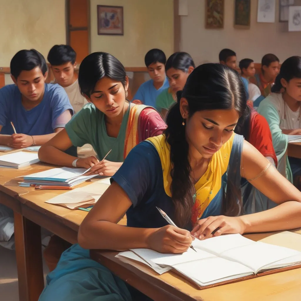 Indian students studying together, diverse backgrounds
