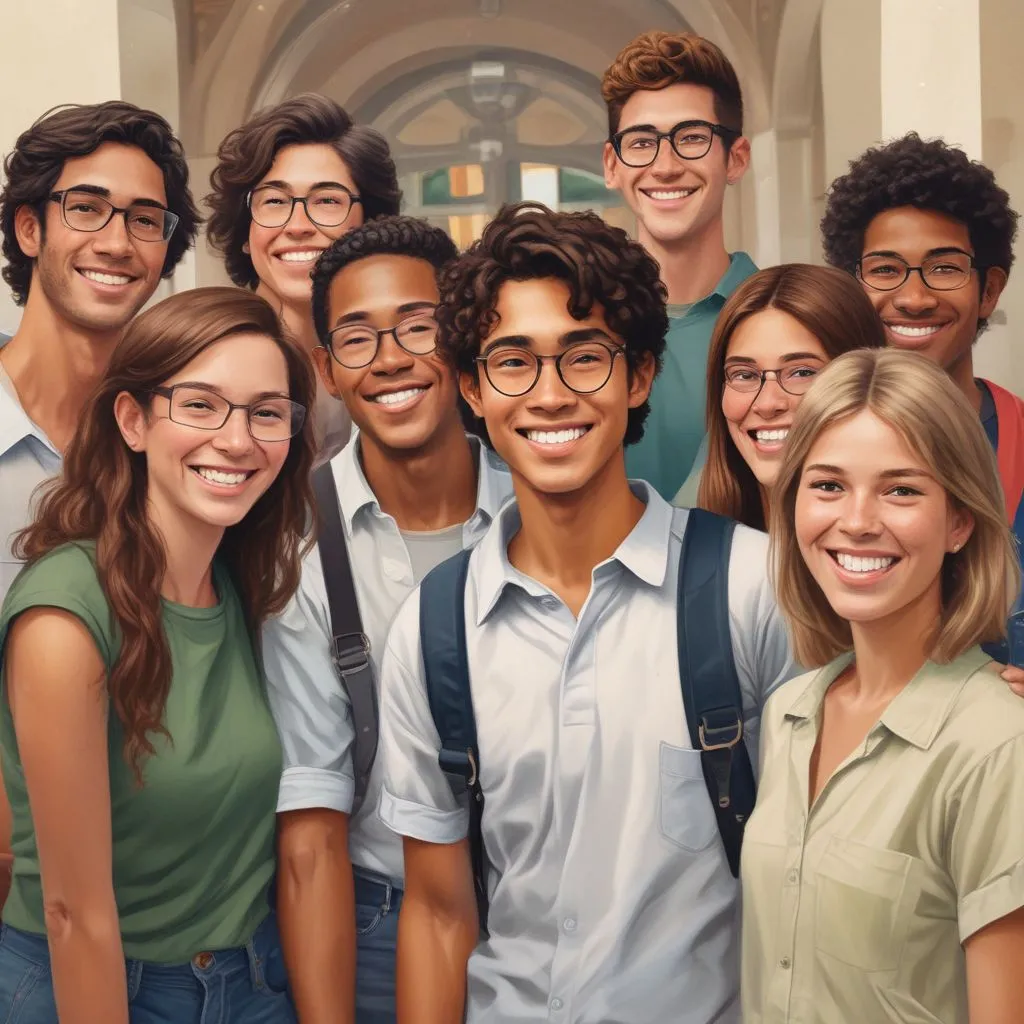 International students at a university orientation session wearing name tags and smiling, standing in a circle