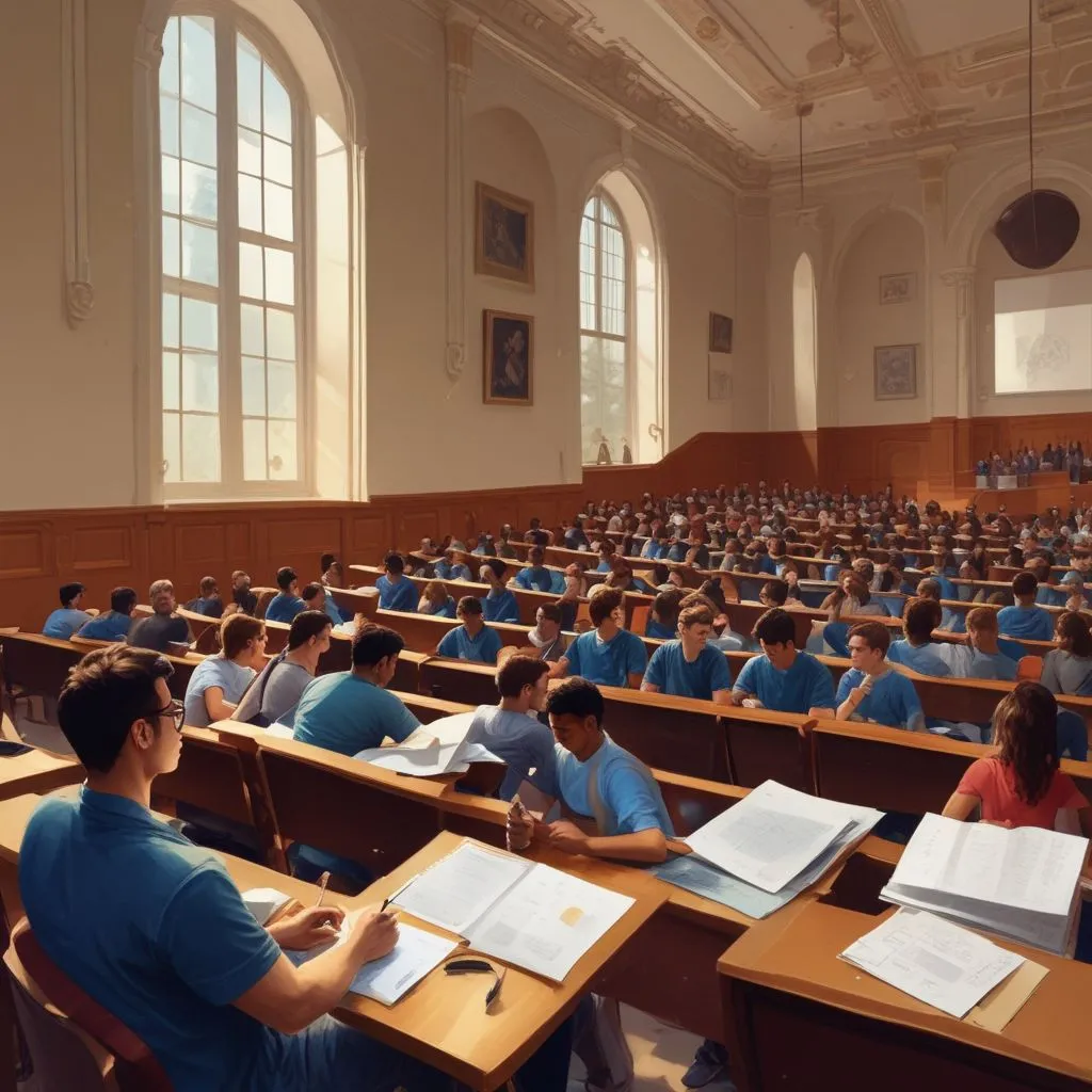International students studying in a lecture hall