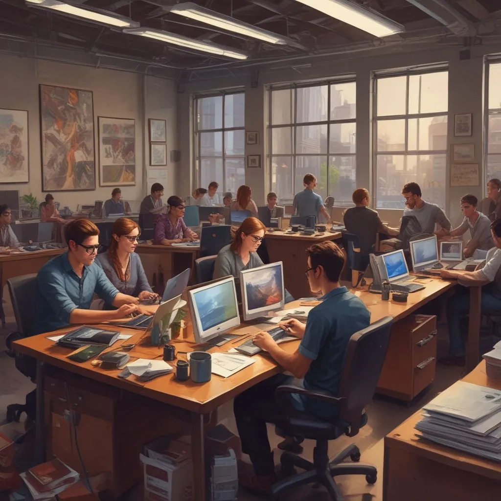 interns working in an office environment
