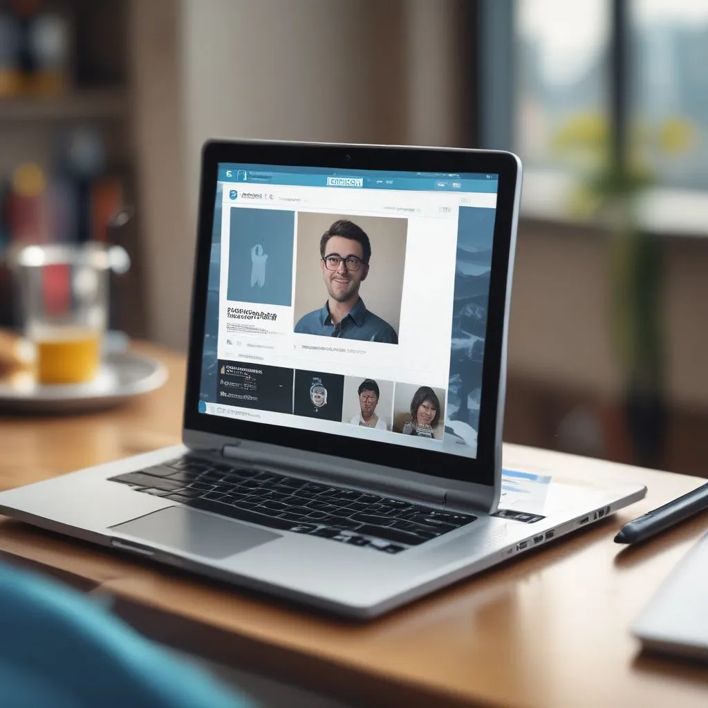 LinkedIn profile on a laptop screen