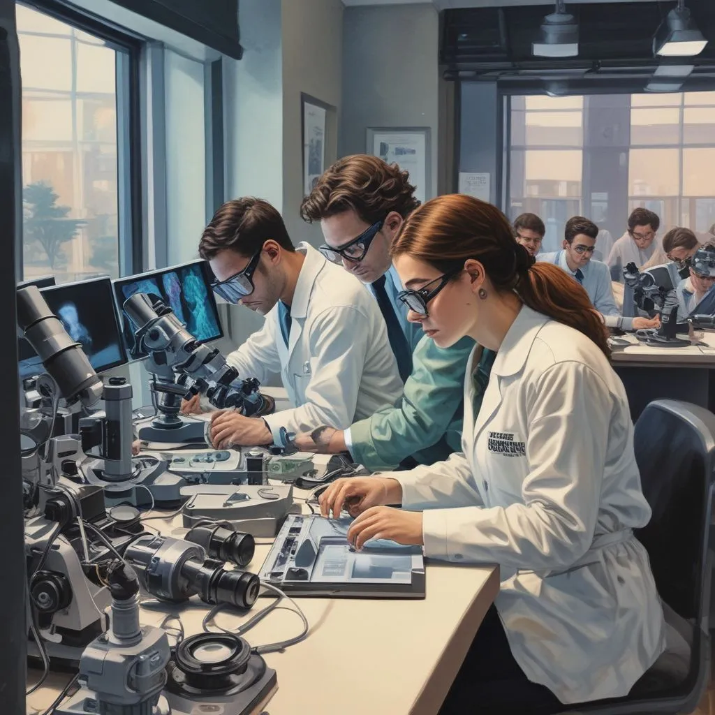 LPU forensic science lab with students using microscopes and computers