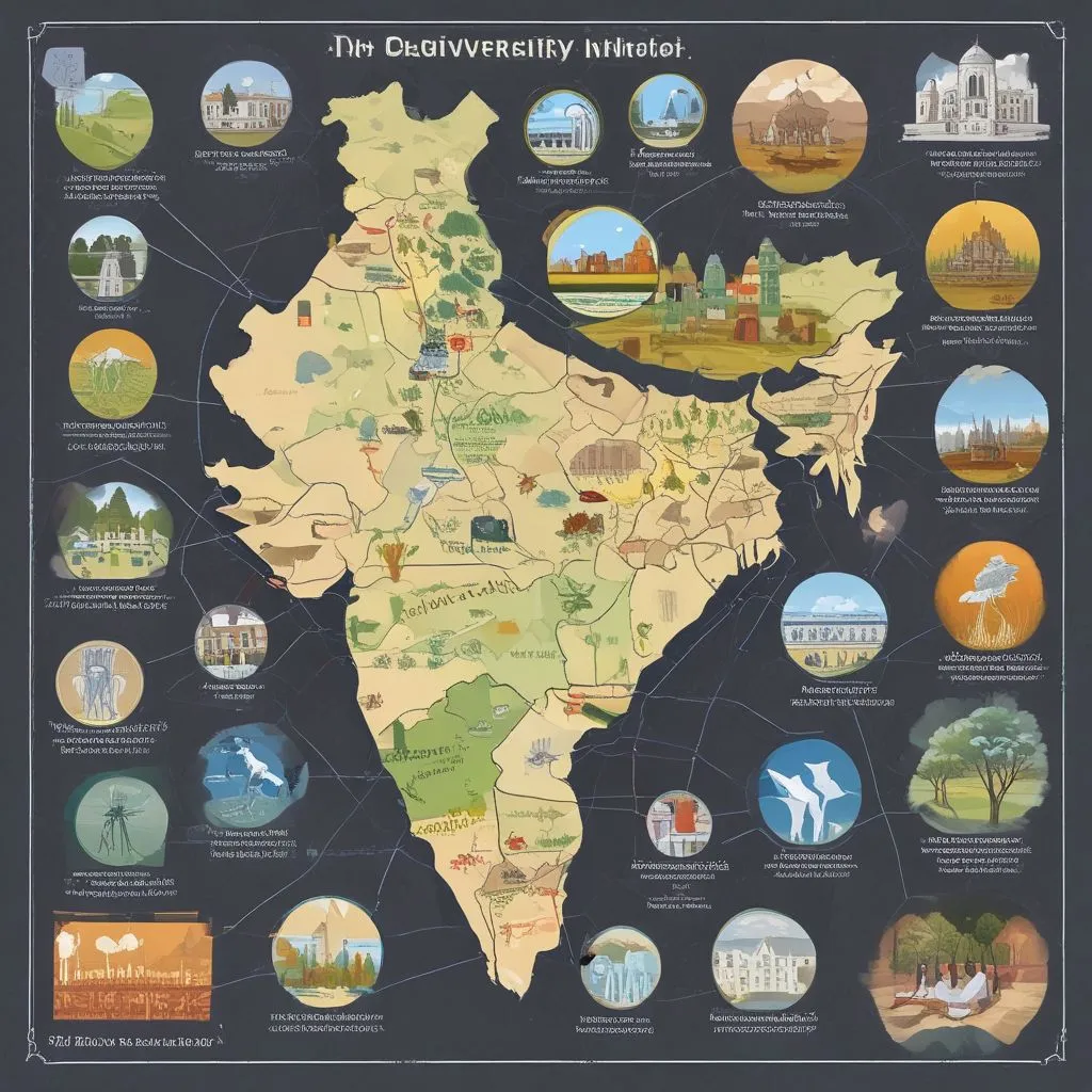 Map of India highlighting top precision agriculture colleges with crop diversity icons, 2025
