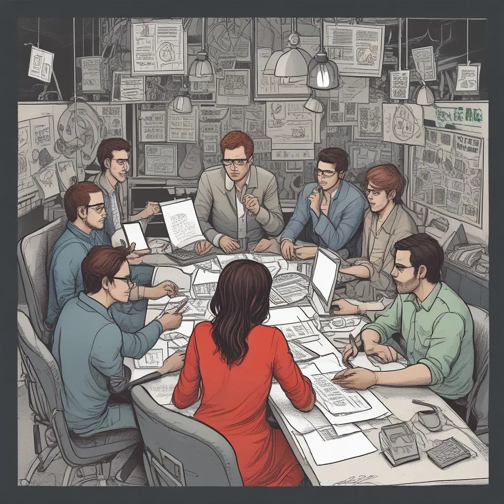 Passionate startup team brainstorming