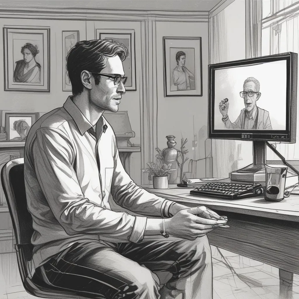 person practicing a video interview