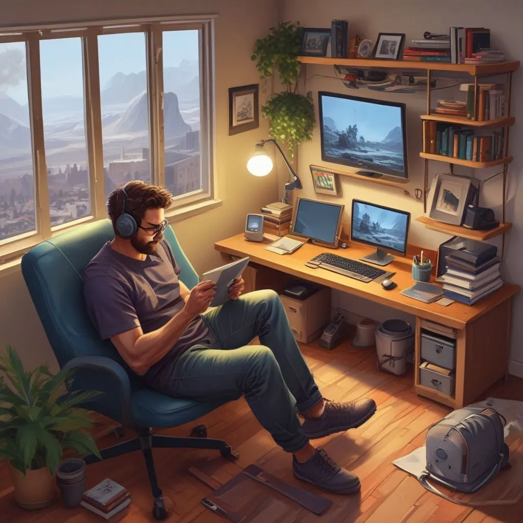 Remote work setup with technology and comfort
