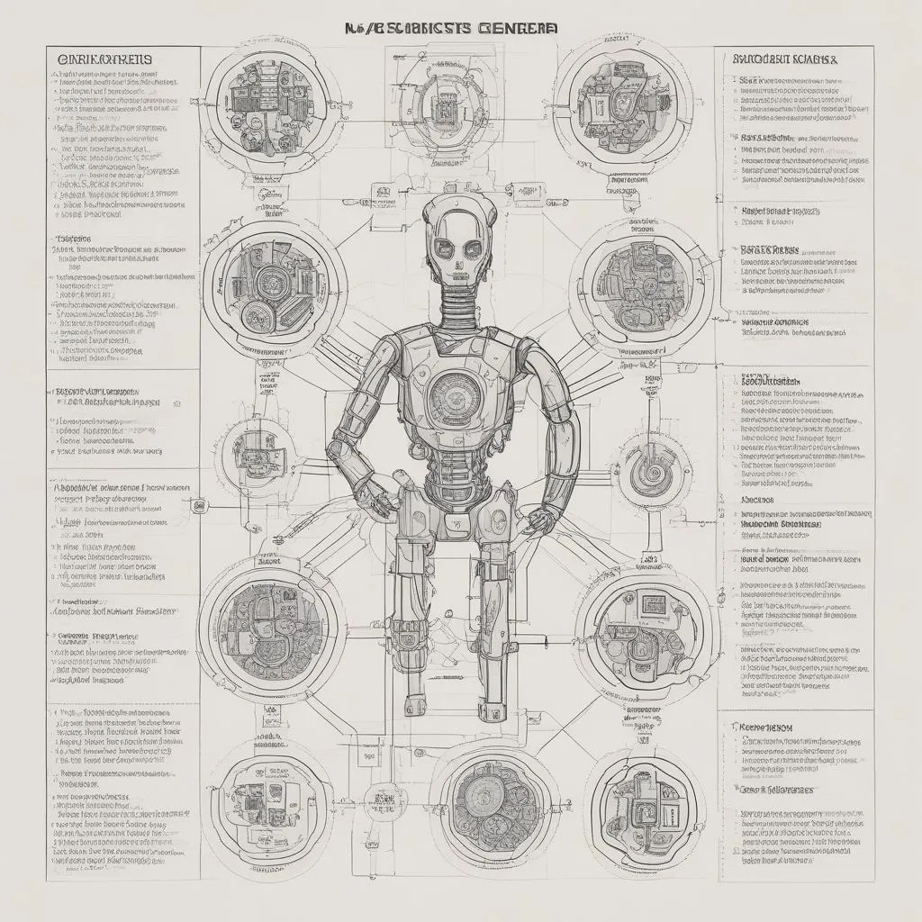 Robotics engineering curriculum diagram showing subjects like AI, control systems, embedded systems, and mechanical design