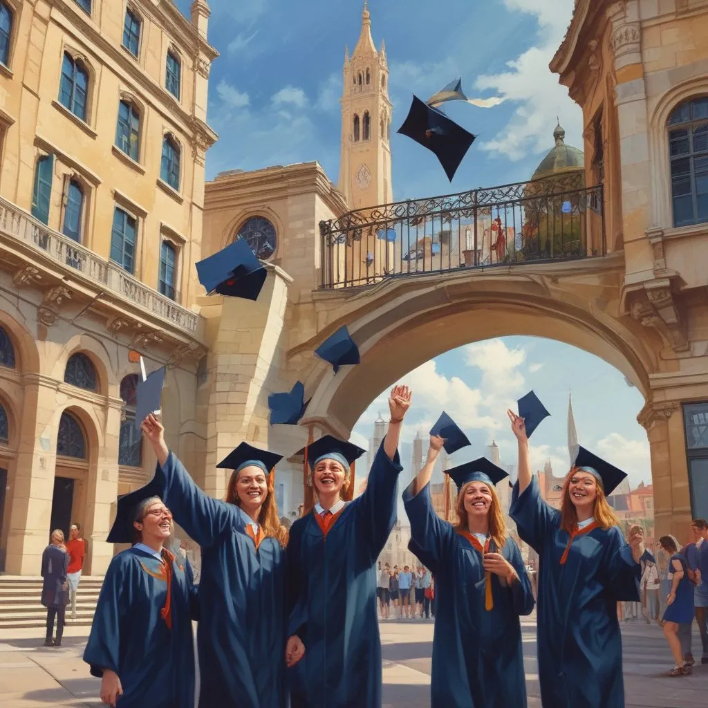 students celebrating graduation abroad