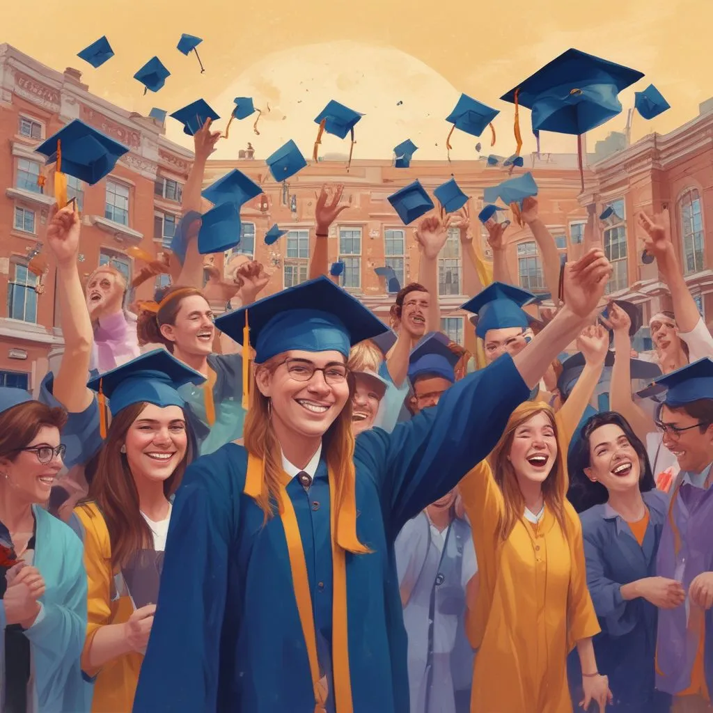 students celebrating graduation in various locations
