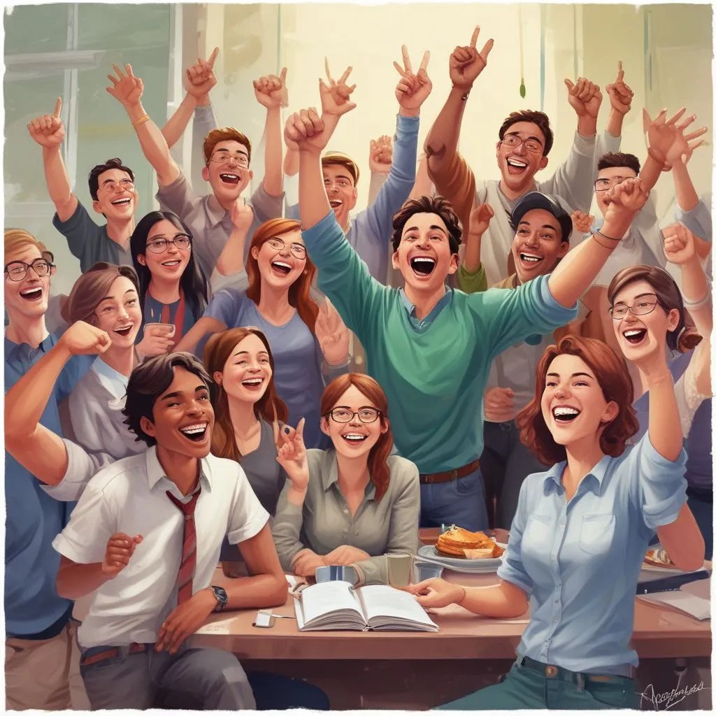 students celebrating internship success