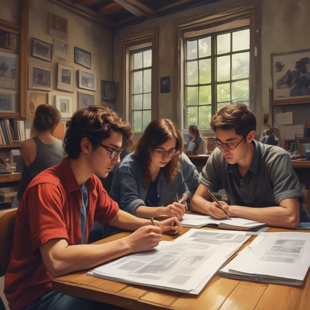 students collaborating during an internship