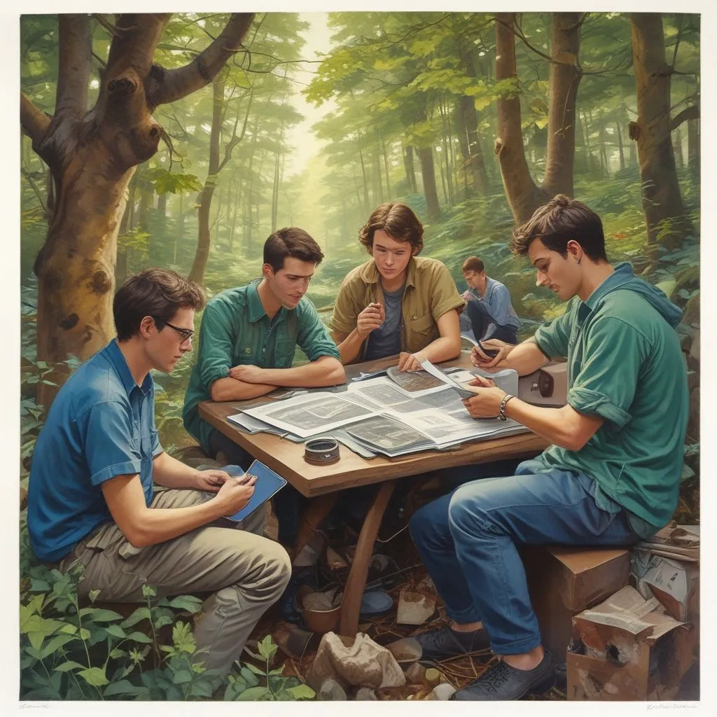 Students collaborating over technology and environmental studies