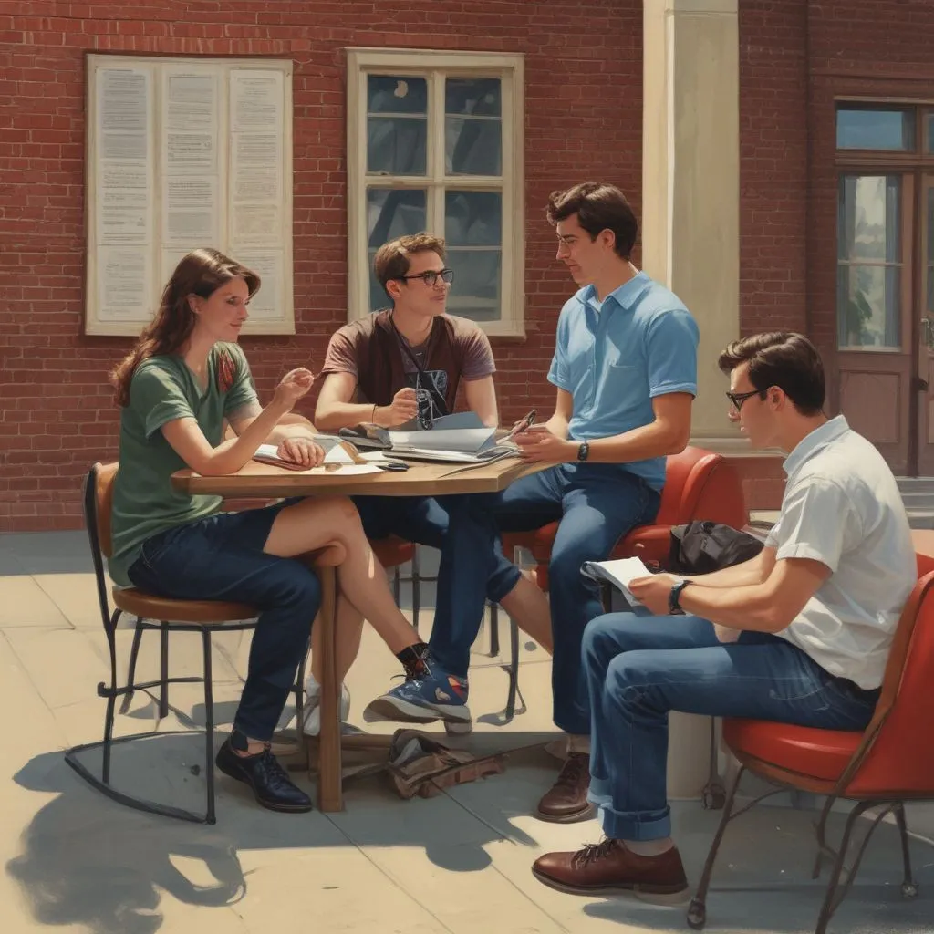 Students discussing career options in a college