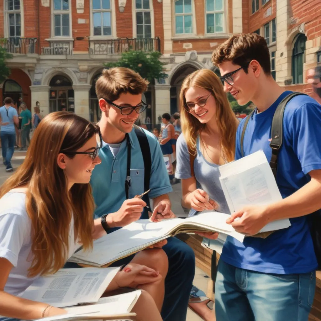 students discussing college options abroad