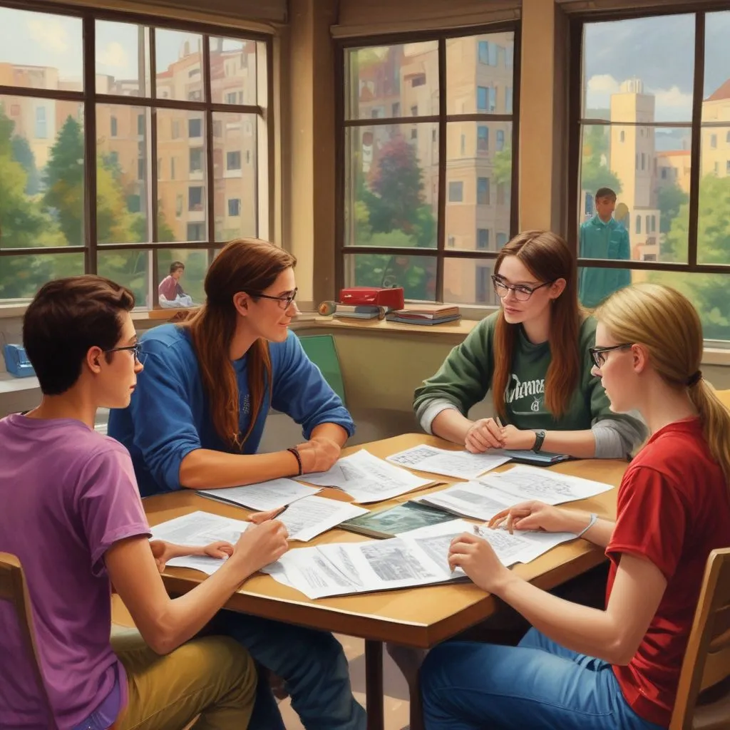 students discussing college options with a counselor