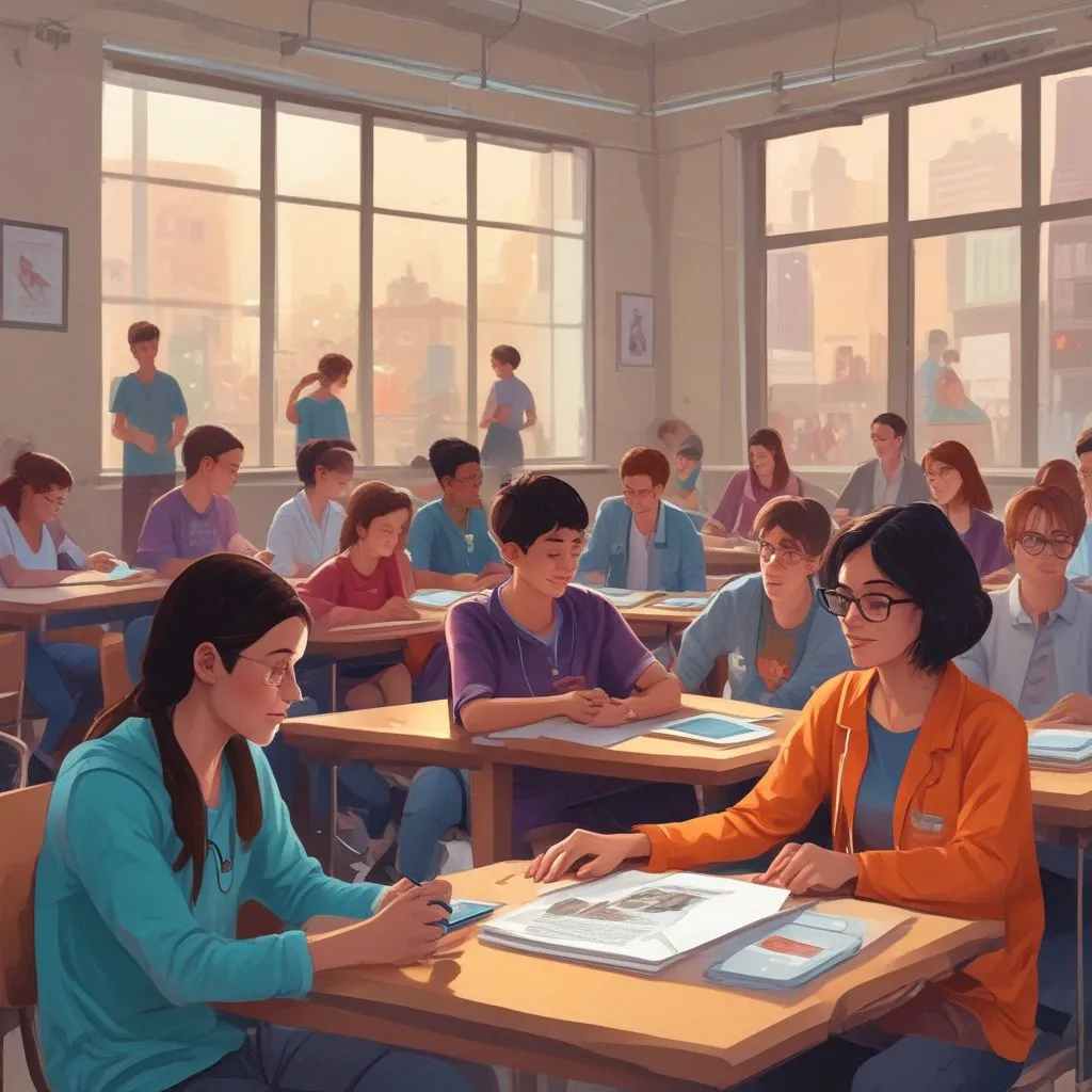 students engaged in digital health education