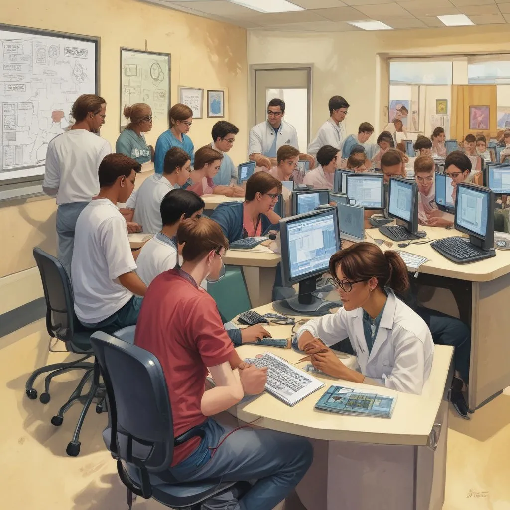 Students engaged in health informatics learning