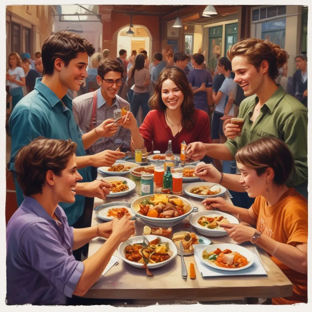 students enjoying local cuisine