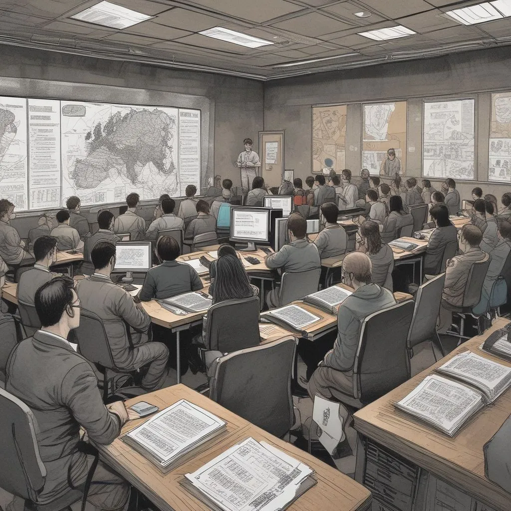 Students in a lecture on digital forensics