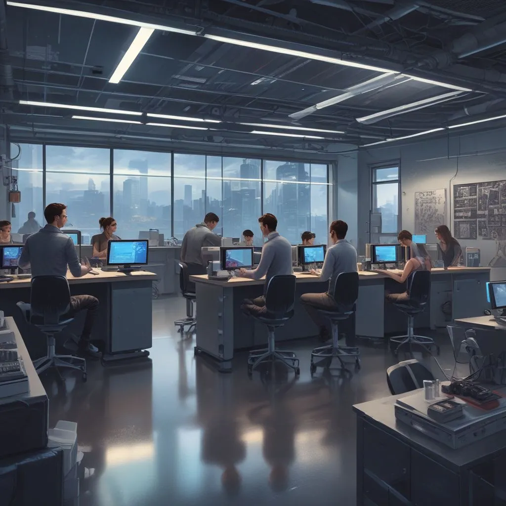 students in a modern AI lab