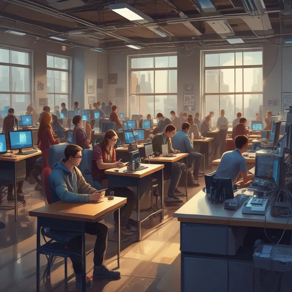 students in a tech lab environment