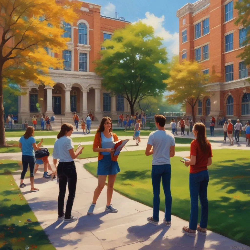 students interacting on a college campus