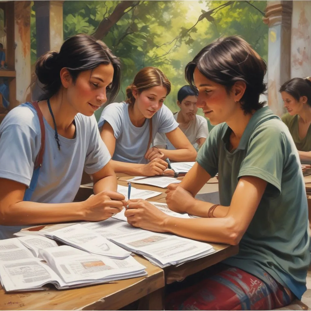 students learning a new language