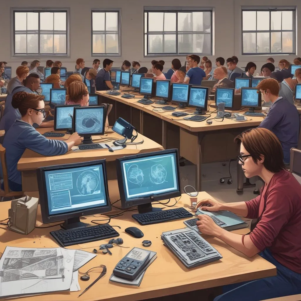Students learning digital forensics in class