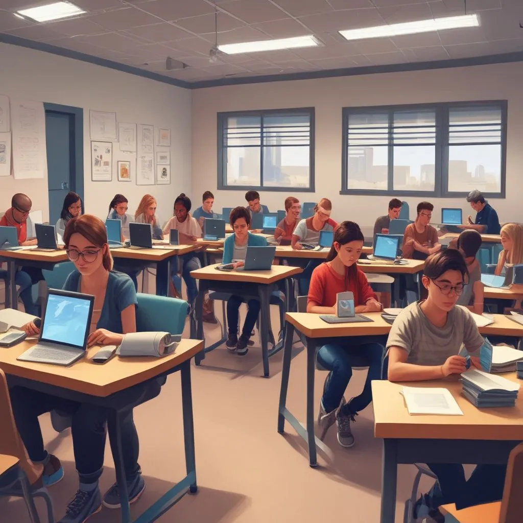 students learning digital marketing in a classroom