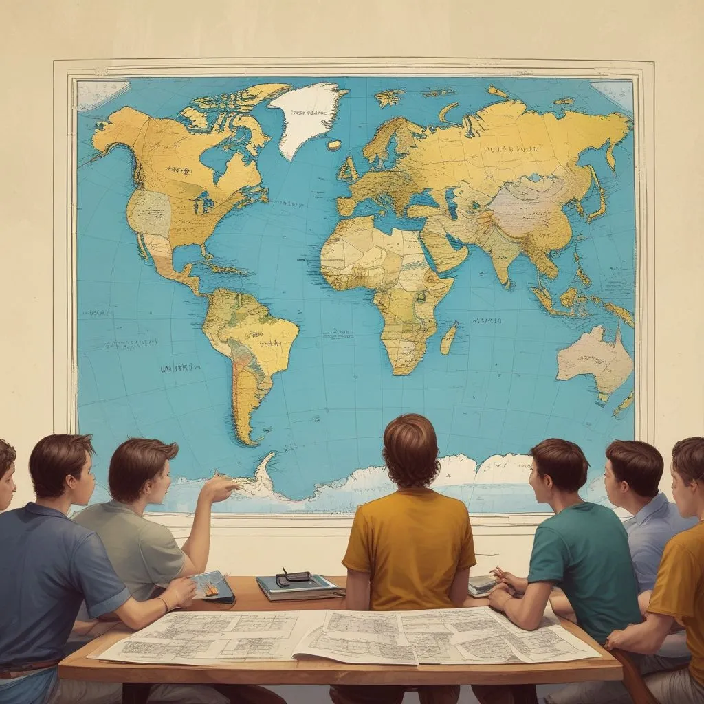 students looking at a world map