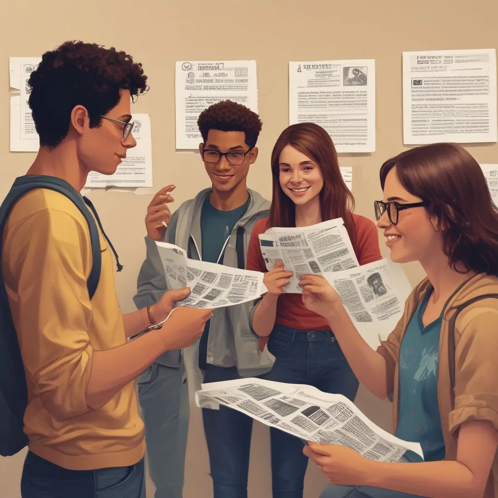 students looking at college brochures for digital health