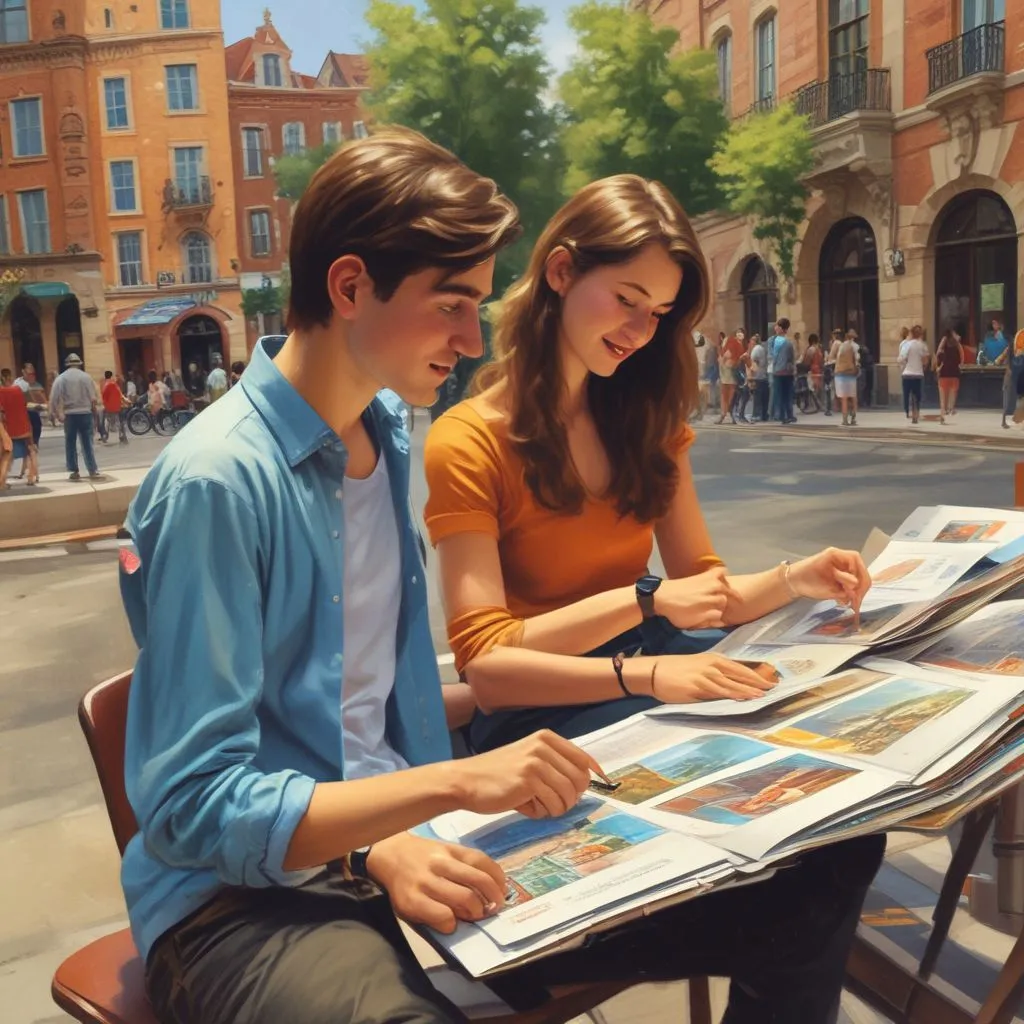students reviewing study abroad brochures