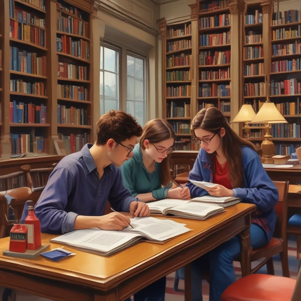 Students studying together in a library