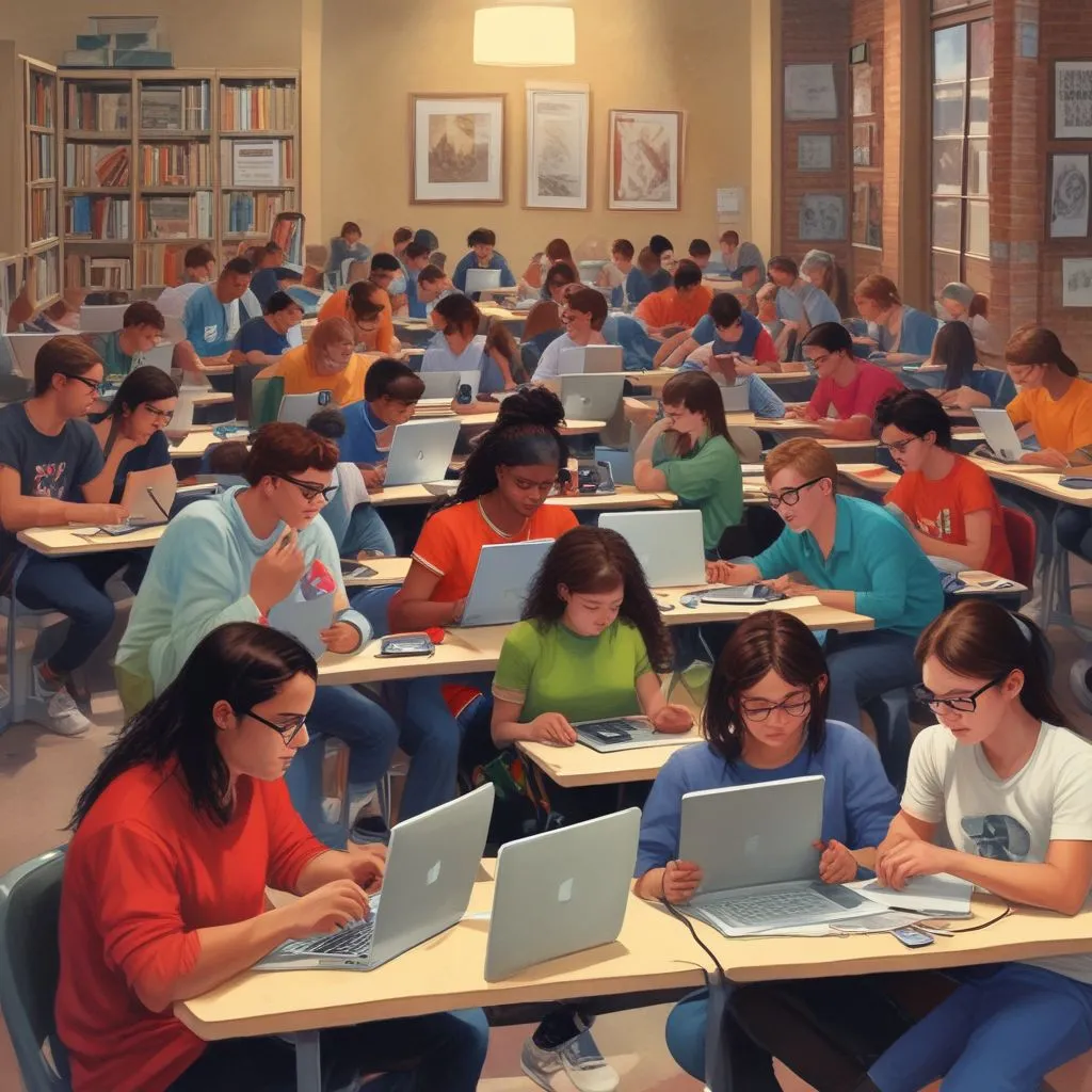 students using laptops and digital tools