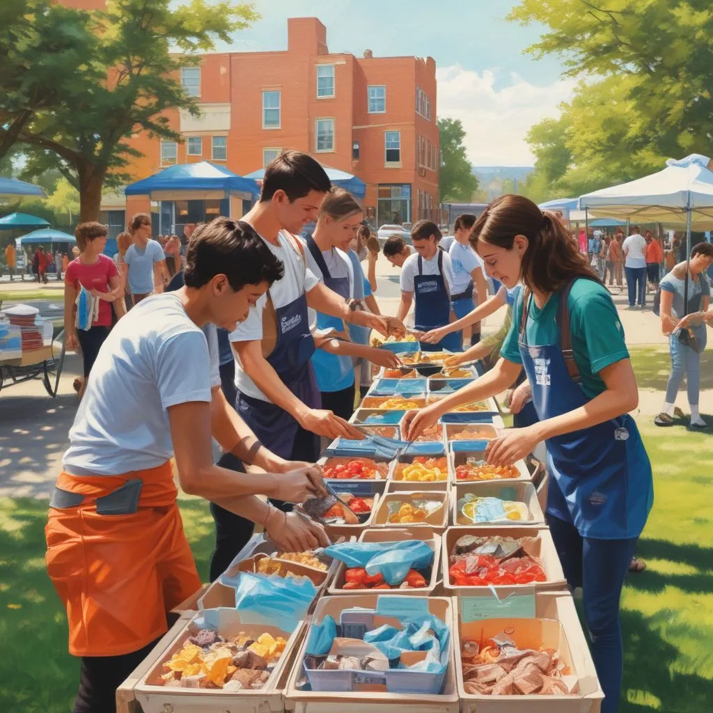 students volunteering at a community event