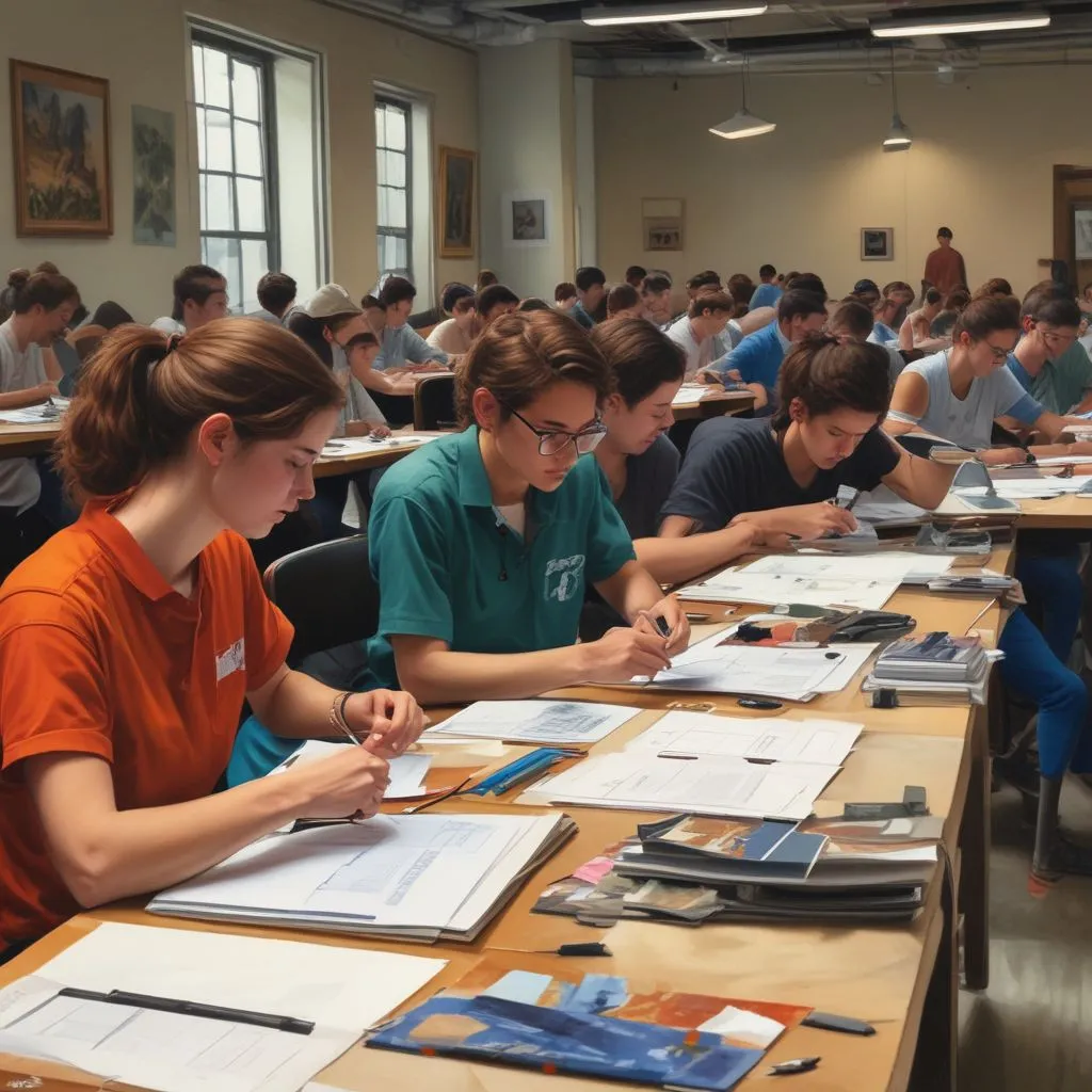 students working during an internship