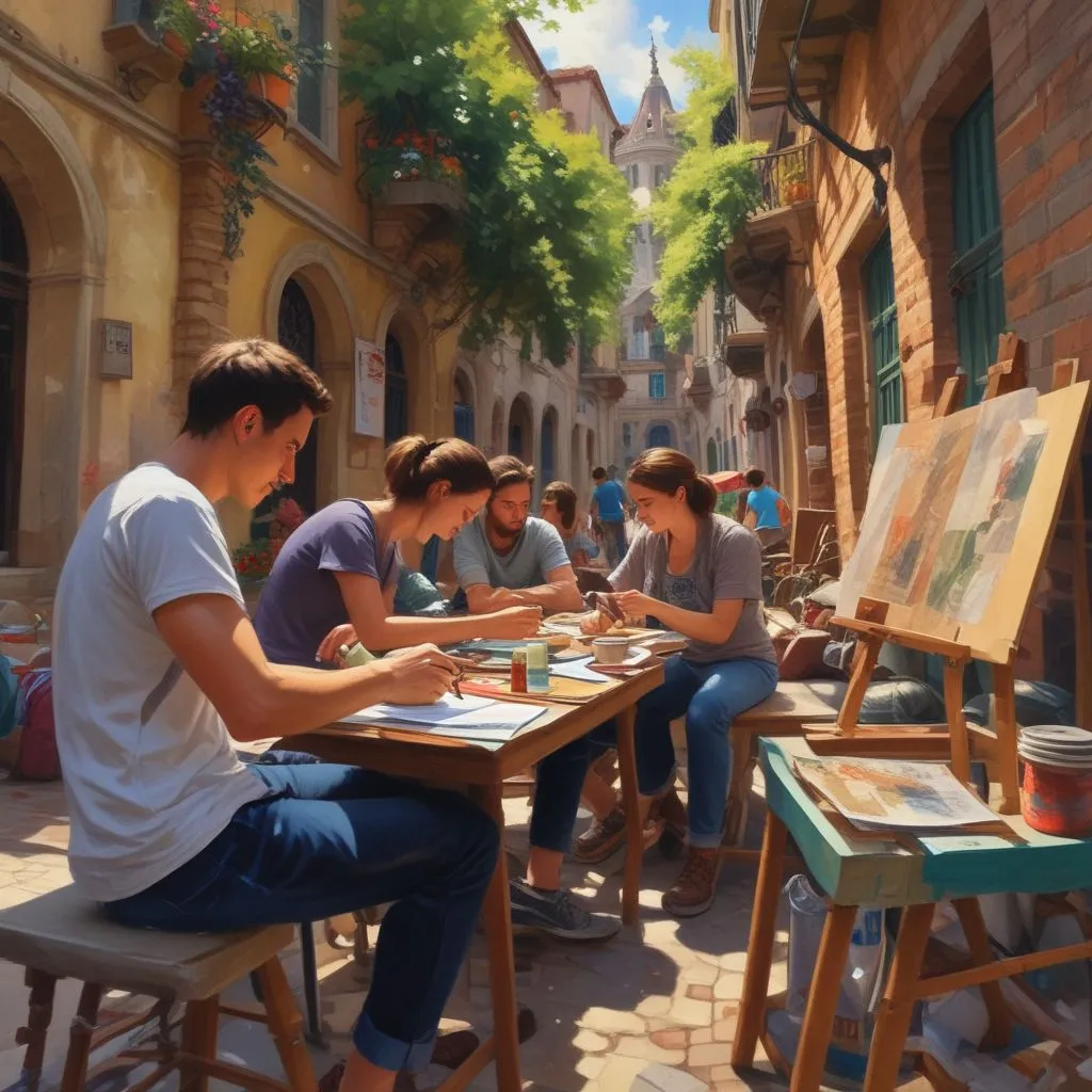 students working during their study abroad
