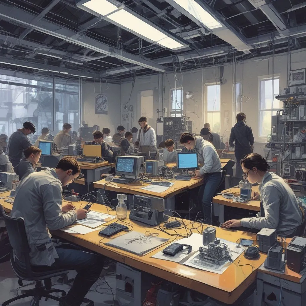 students working on AI projects in a lab