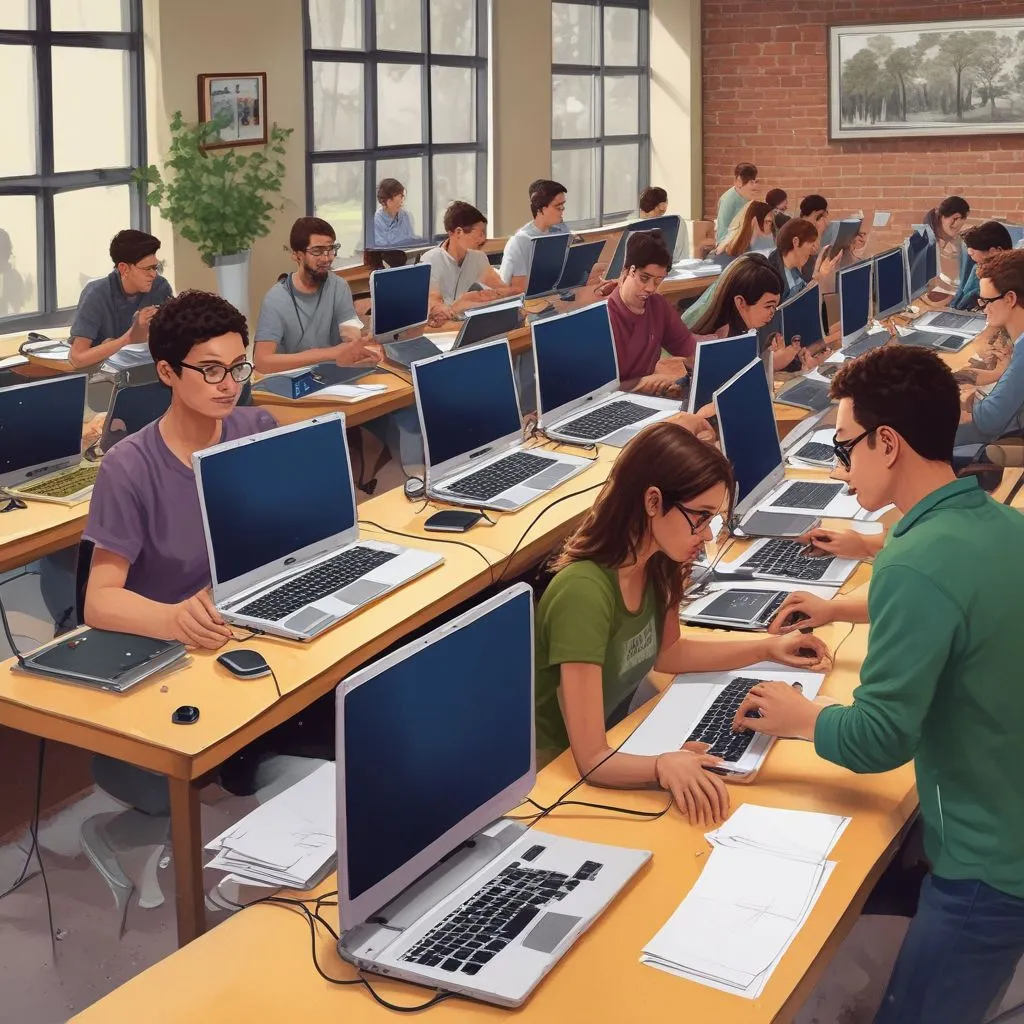 students working on laptops for remote internships