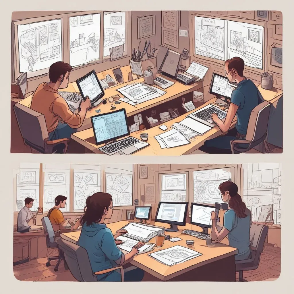 students working on UX/UI design projects
