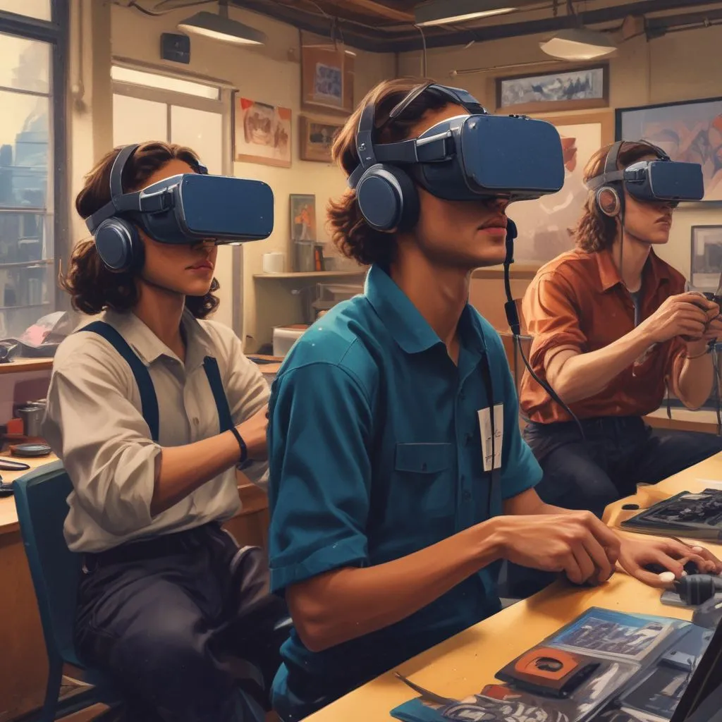 students working with virtual reality technology